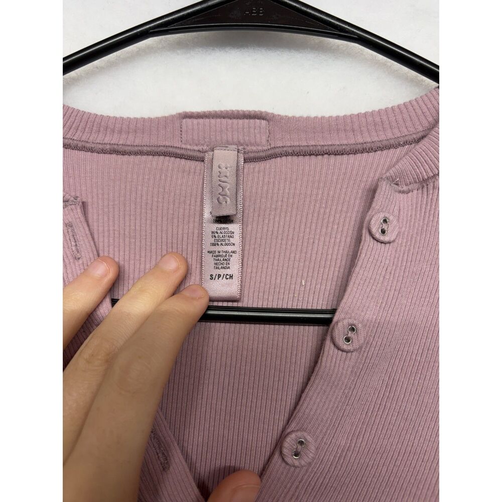 SKIMS long sleeve henley bodysuit cotton jersey size small light pink dusk - Picture 5 of 10